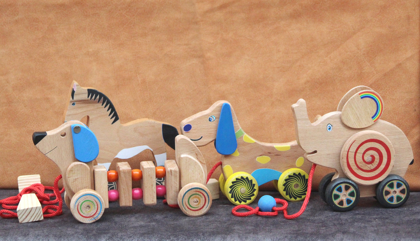 Max-A Cute Puppy Pull Along Toy (with Pull Chord, Holding Piece) | Wooden Push/Pull Toy | Wooden Pull Along Puppy | Wooden Pull Aalong Toy