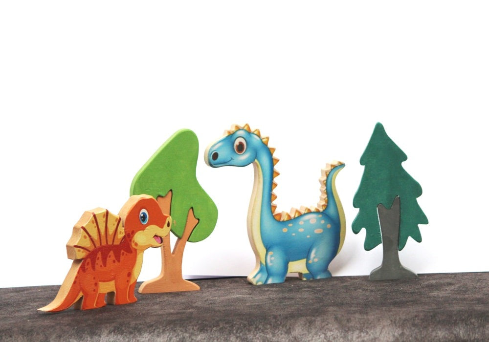 Pretend Play Dinosaur Set | Wooden Dinosaur Set| Handmade Prehistoric Toy Set