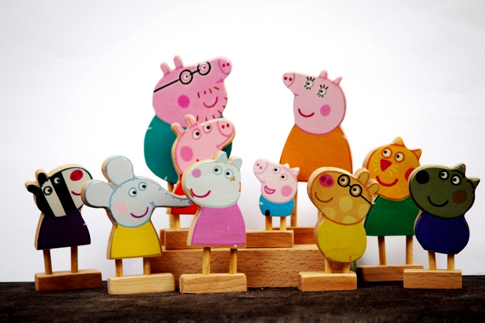 Peppas Family & friend's | Wooden Peppa's Friends | Daddy Pig, Mummy Pig, Peppa Pig, Jeorge, Suzi sheep, Danny Dog, Emily Elephant, Pedro Pony, Zoe zebra, Candy Cat) | Pretend Play | Story Telling