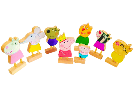 Wooden Peppa's Friends (8 piece set) | Cute Peppa Pig, Jeorge, Suzi sheep, Danny Dog, Emily Elephant, Pedro Pony, Zoe zebra, Candy Cat) | Pretend Play | Story Telling