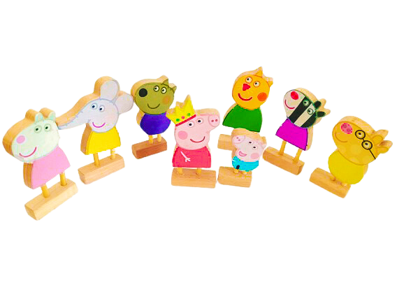 Peppas Family & friend's | Wooden Peppa's Friends | Daddy Pig, Mummy Pig, Peppa Pig, Jeorge, Suzi sheep, Danny Dog, Emily Elephant, Pedro Pony, Zoe zebra, Candy Cat) | Pretend Play | Story Telling