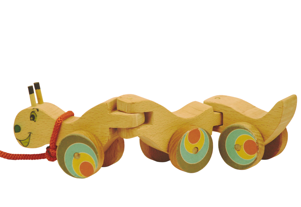 Wriggle Caterpiller Pull Along Toy (Flexible body for 360 degree Rotation, pull cord, holding piece) | Wooden Push/Pull Toy | Wooden Flexible Toy