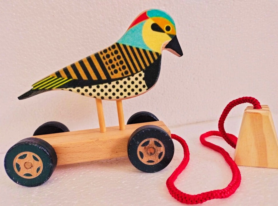 Wooden Sparrow Push/Pull Birdy | Pull Chord, Holding Piece (1-4 years) | Wooden Push/Pull Toy | Natural Toy | Organic Toy