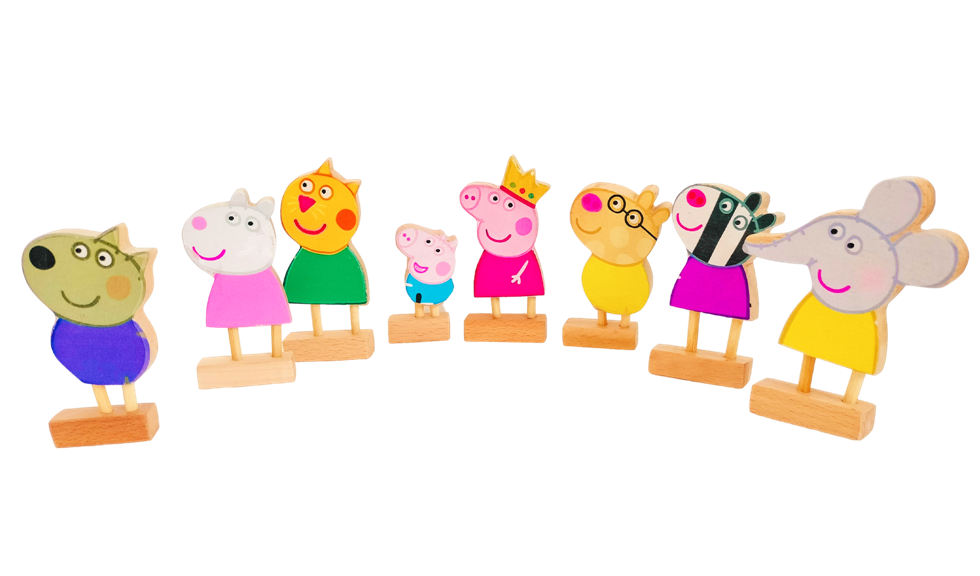 Wooden Peppa's Friends (8 piece set) | Cute Peppa Pig, Jeorge, Suzi sheep, Danny Dog, Emily Elephant, Pedro Pony, Zoe zebra, Candy Cat) | Pretend Play | Story Telling