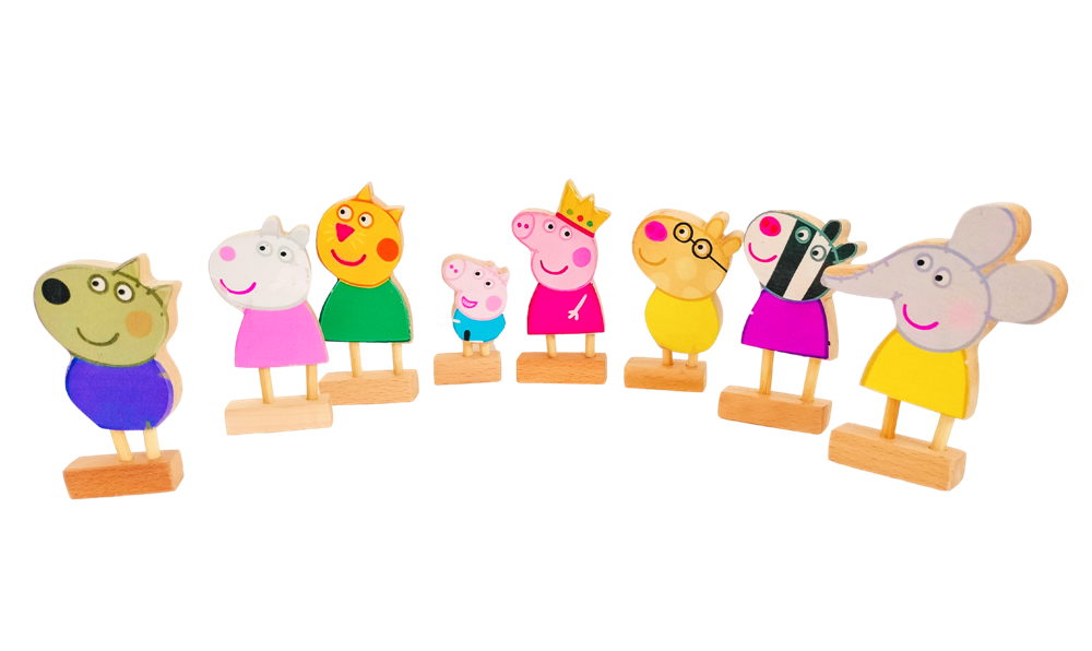 Peppas Family & friend's | Wooden Peppa's Friends | Daddy Pig, Mummy Pig, Peppa Pig, Jeorge, Suzi sheep, Danny Dog, Emily Elephant, Pedro Pony, Zoe zebra, Candy Cat) | Pretend Play | Story Telling