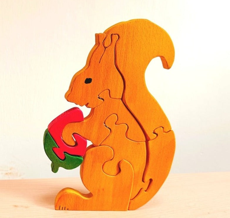 Squirrel Brain Teaser Jigsaw Puzzle (8 piece puzzle)| Wooden Interlocking Blocks Puzzle | Organic Toy for Brain Development